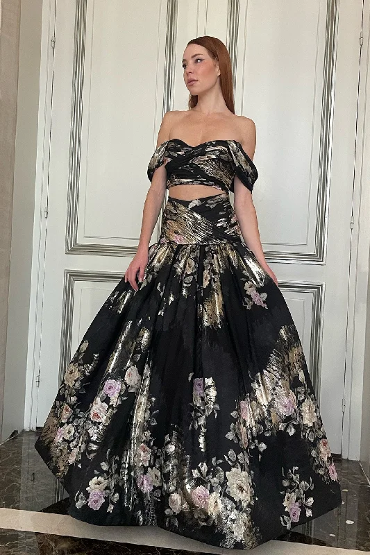 Floral print top and skirt corduroy skirt durable