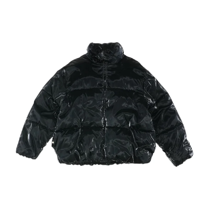Black Solid Puffer Jacket Wool Jacket Cashmere Jacket Tweed Jacket
