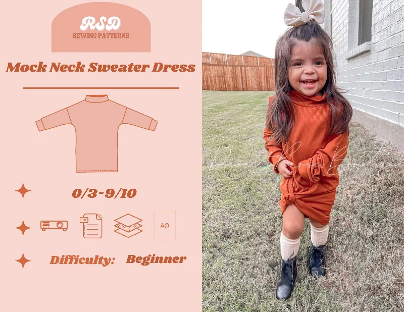 Mock Neck Sweater Dress PDF Chenille Blend Fleece Blend Nylon Blend