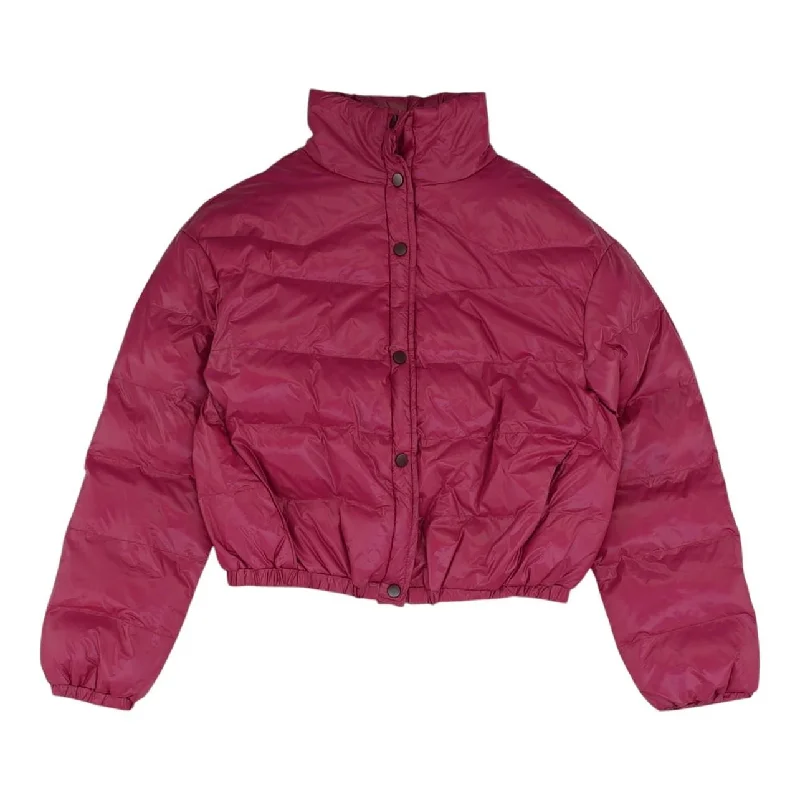 Pink Solid Puffer Jacket Wool Fabric Cashmere Fabric Tweed Fabric