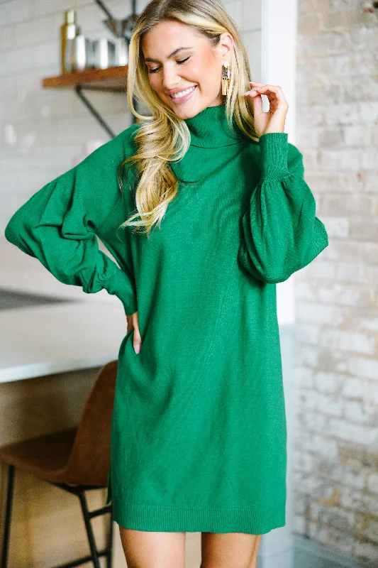 Wherever You Go Green Turtleneck Sweater Dress Cashmere Blend Cotton Blend Poly Blend