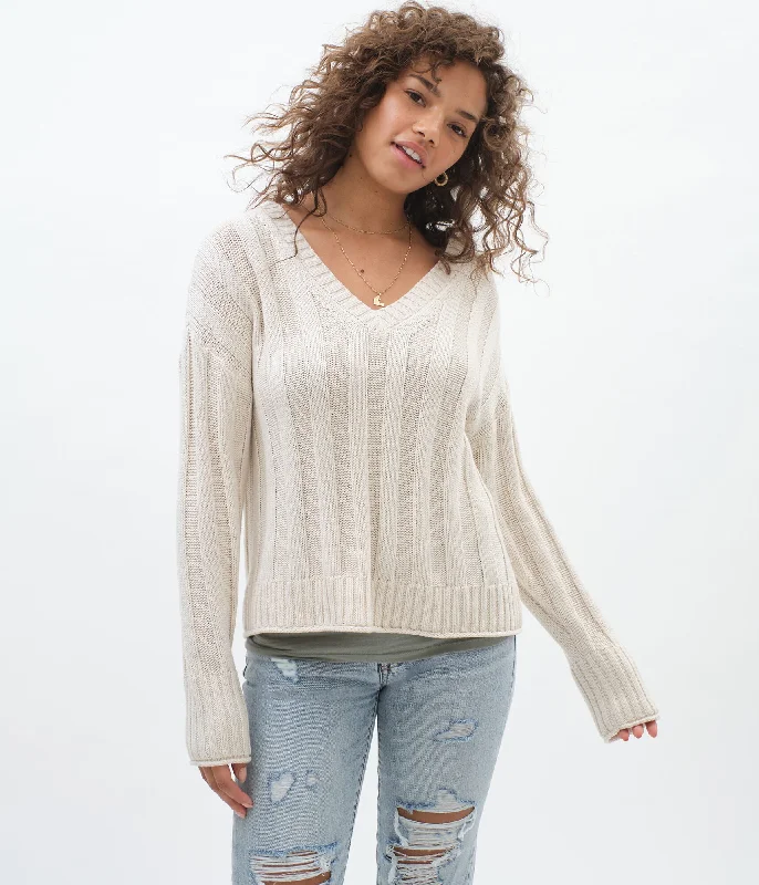 Aeropostale Thick Rib V-Neck Sweater*** Wool Fabric Cashmere Fabric Tweed Fabric