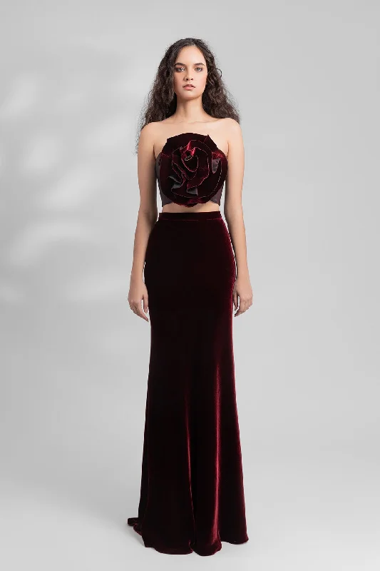 Velvet floral top with skirt floral skirt print