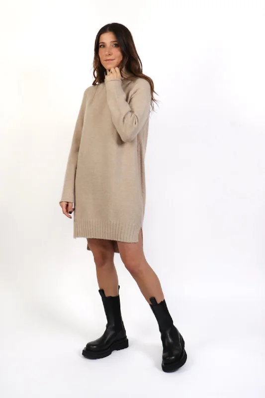 Holmes Knit Sweater Dress Turtle Neck Boat Neck Asymmetrical Neck