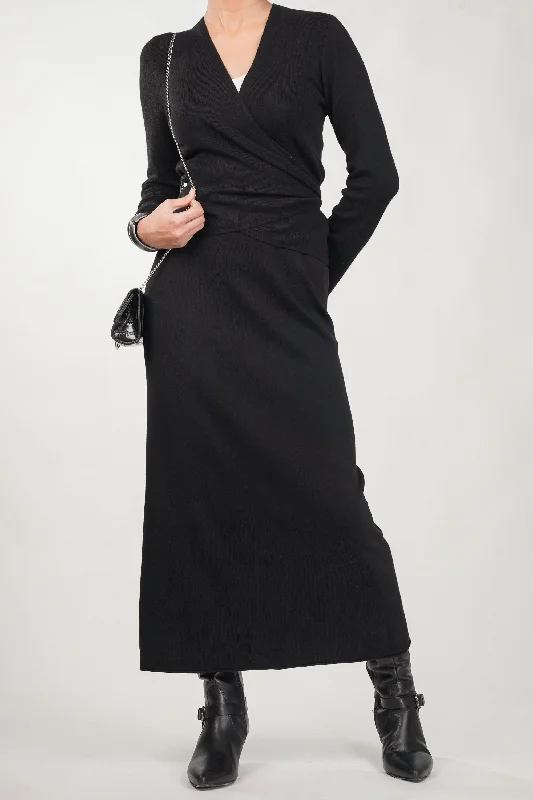 Dark Night Knit Wrap Skirt Co-Ord leather skirt sleek