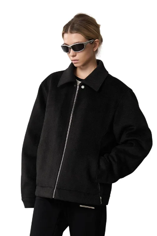 Woolen Zipper Jacket Tailored Jacket Straight Jacket A-Line Jacket