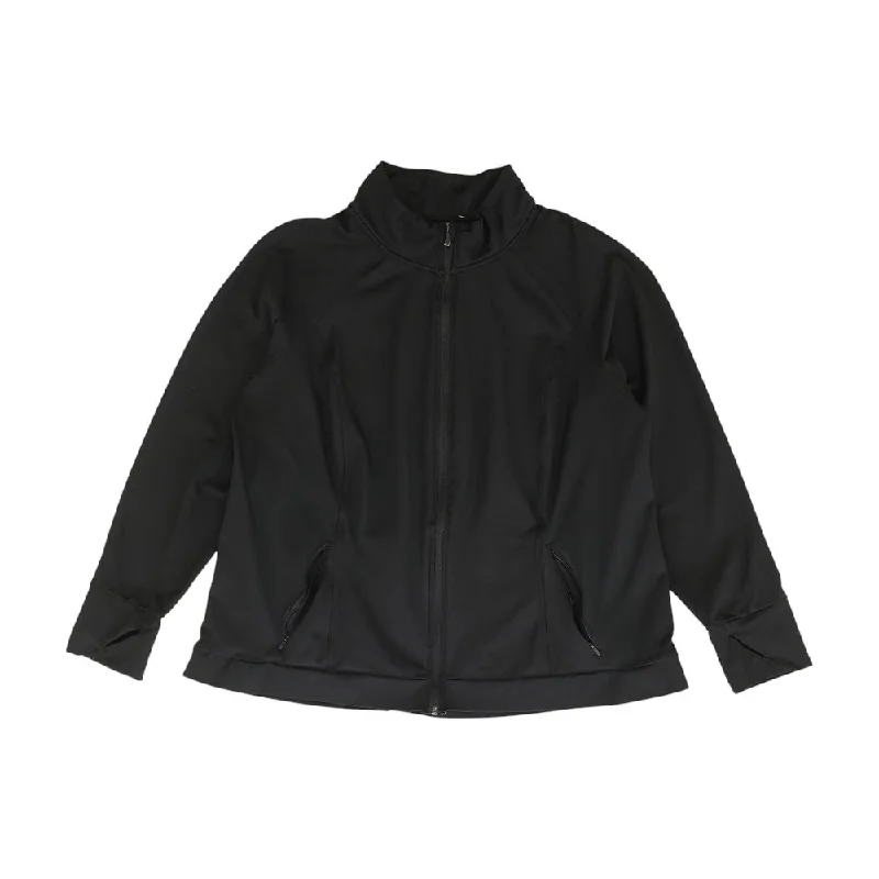 Black Solid Active Jacket Collared Jacket Crew Neck Jacket Turtle Neck Jacket