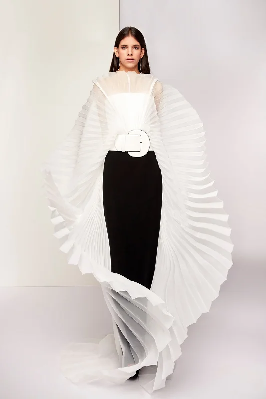 Long pleated top with column silhouette skirt high waist skirt