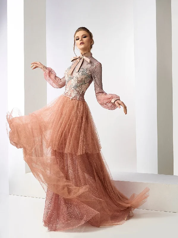Bow collar embroidered top with tiered flowy skirt lightweight skirt design