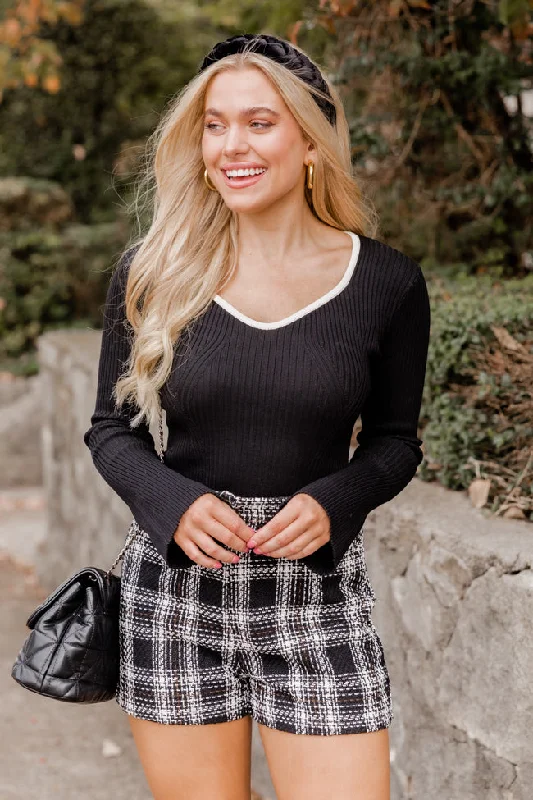 Make A Move Black And Ivory Contrast Trim Sweater FINAL SALE Bright Pastel Dark