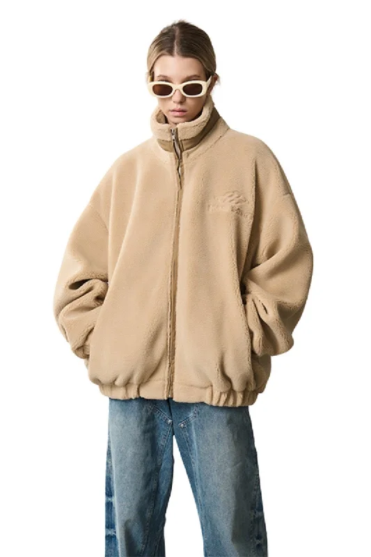 Logo Embroidered Sherpa Jacket Snapped Jacket Toggled Jacket Drawstring Jacket