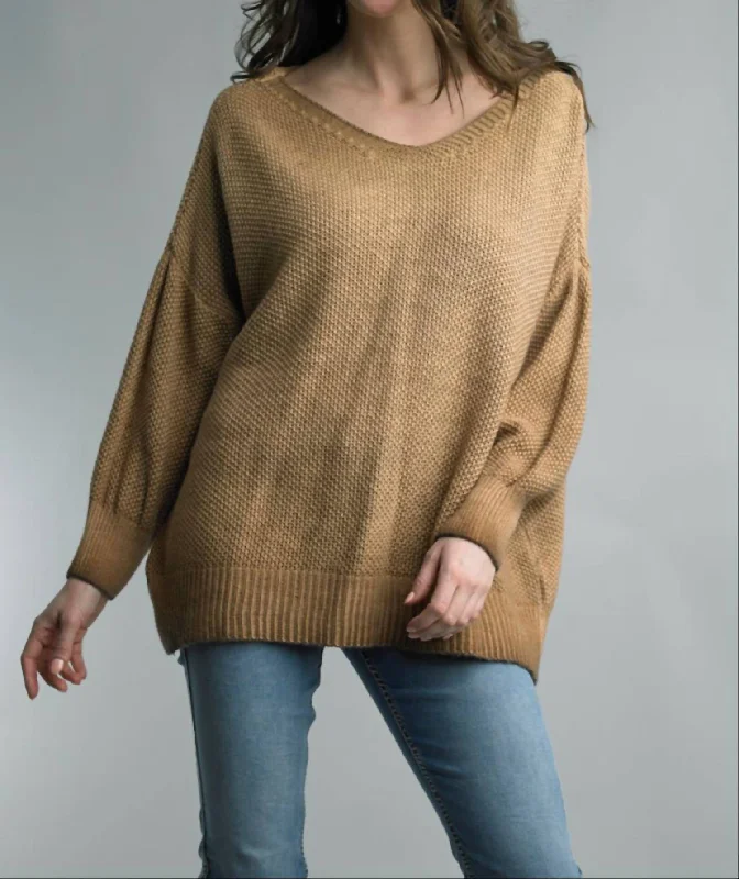 Cold Wash Sweater In Camel Open Front Closed Front Wrap Front