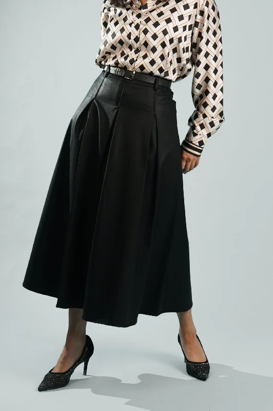 Grace Box Pleated Faux Leather Skirt with Belt corduroy skirt durable