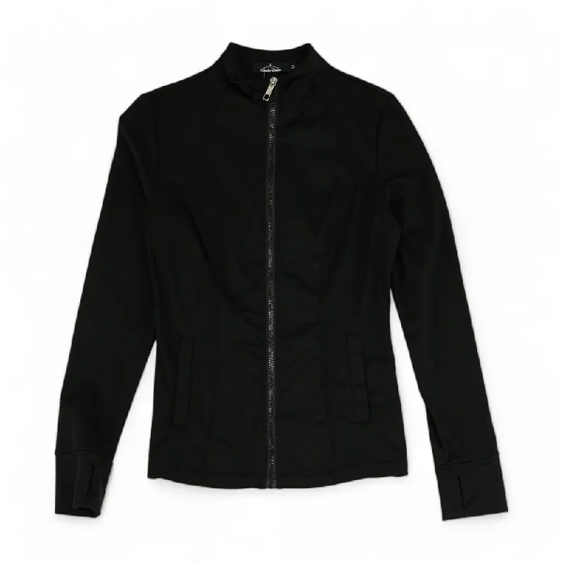 Black Solid Lightweight Jacket Zippered Jacket Buttoned Jacket Snapped Jacket
