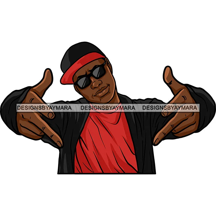 Black Man Smiling Wearing Black Hoodie Jacket Red Shirt Hat Cap Sunglasses Standing Nubian African American Boy SVG JPG PNG Vector Clipart Cricut Silhouette Cut Cutting Satin Fabric Silk Fabric Chiffon Fabric