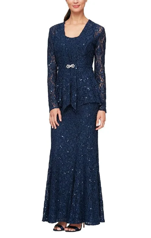 Alex Evenings - 81122452 Lace Scoop Neck Evening Dress with Jacket Jersey Jacket Tulle Jacket Batik Jacket Alex Evenings - 81122452 Lace Scoop Neck Evening Dress with Jacket Jersey Jacket Tulle Jacket Batik Jacket