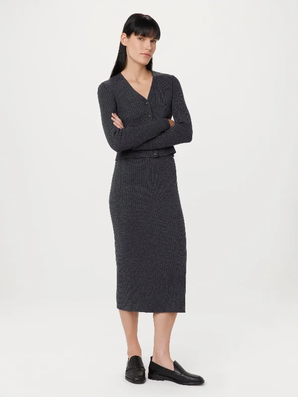 The Merino Sweater Skirt in Charcoal Grey Mesh Blend Leather Blend Suede Blend