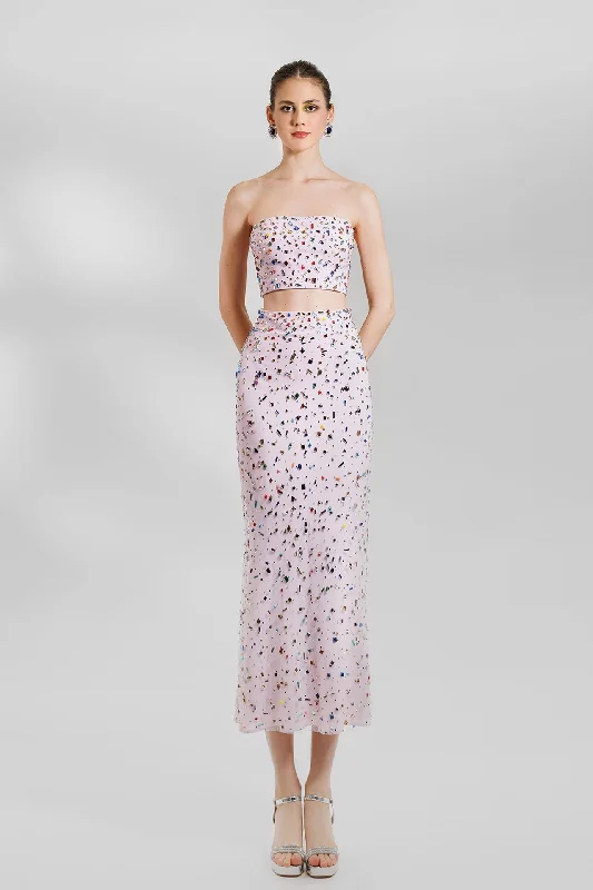 Fully beaded top with skirt cashmere skirt fine