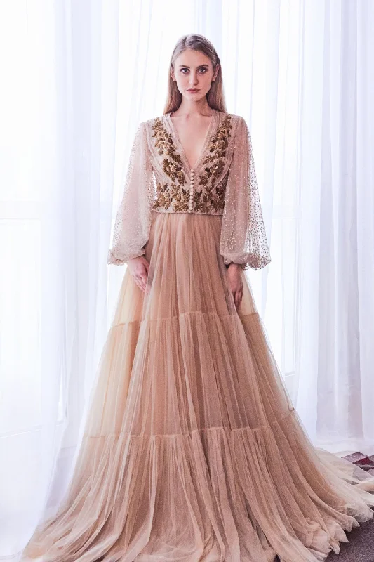 Puff sleeves beaded top with tulle skirt chiffon skirt delicate