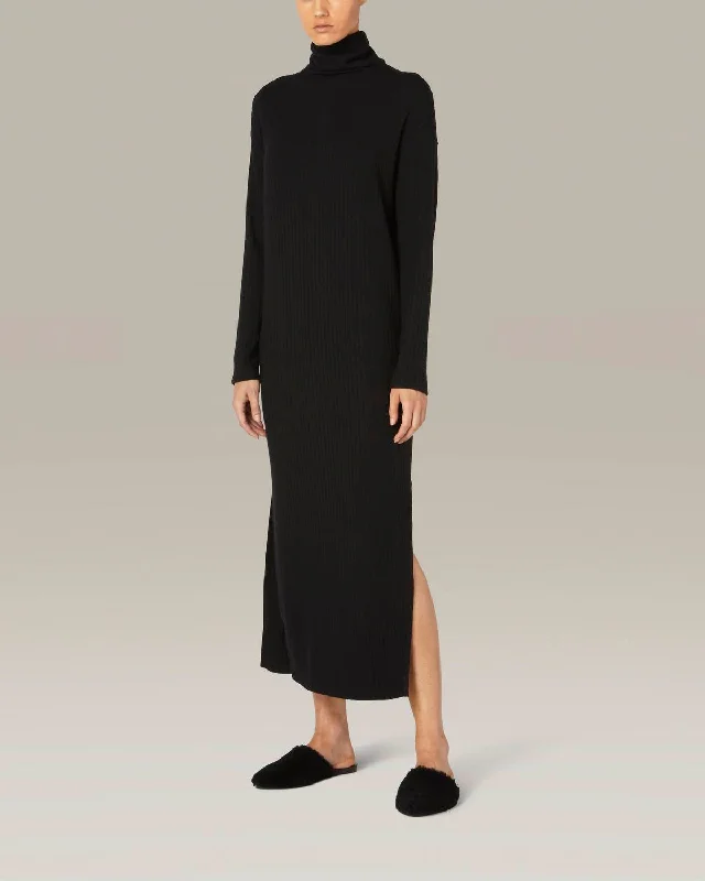 Sweater Rib Turtleneck Sheathe Dress In Black Nylon Fabric Polyester Fabric Spandex Fabric Sweater Rib Turtleneck Sheathe Dress In Black Nylon Fabric Polyester Fabric Spandex Fabric