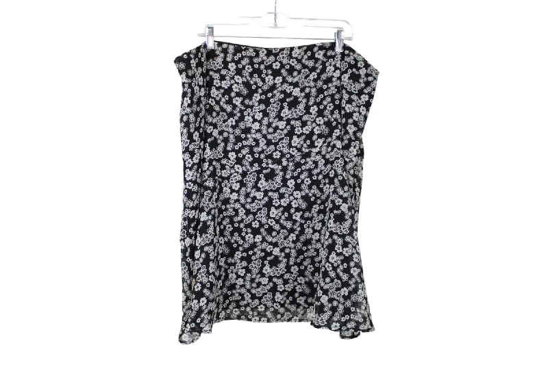 Villager Black Floral Chiffon Skirt | 18W flowy skirt hem