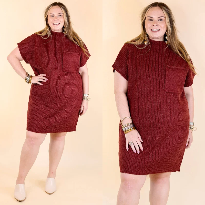 City Sights Cap Sleeve Sweater Dress in Maroon Anti-Pilling Anti-Shrink Durable