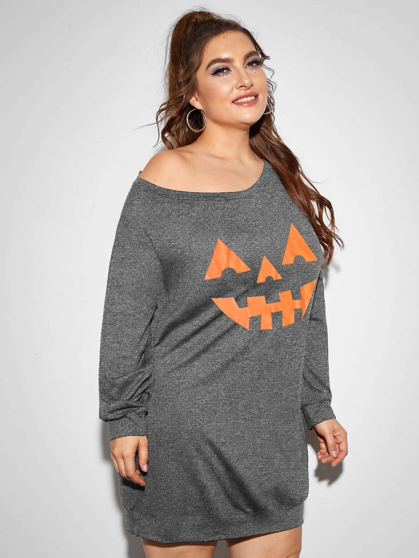 Grey Jack O' Lantern Sweater Dress Fitted Slim Tailored
