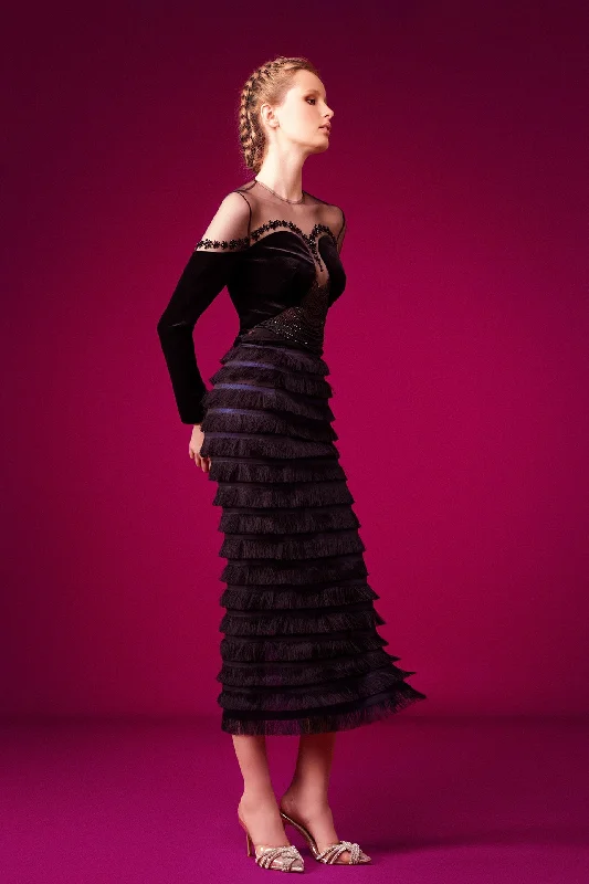 Beaded velvet top featuring ruffled skirt velvet skirt luxurious