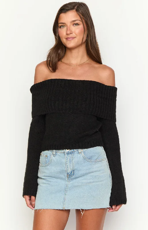 Joey Black Off Shoulder Sweater Wool Sweater Cotton Sweater Cashmere Sweater