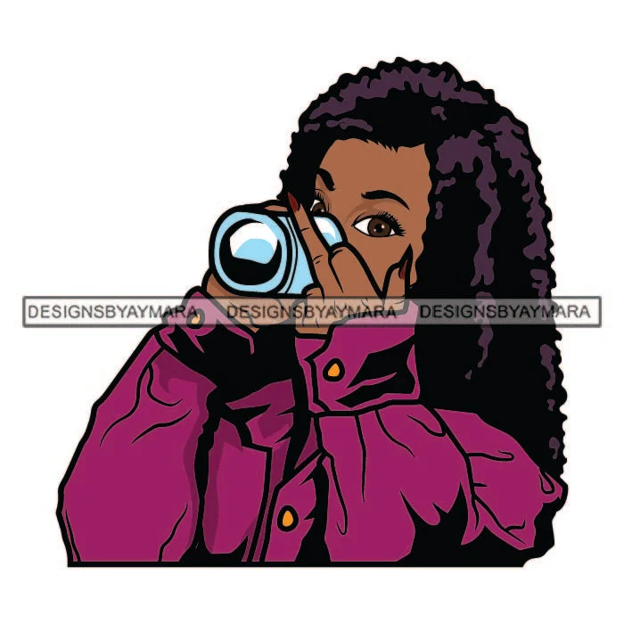 Black Woman Drinking Tea Coffee Cup Showing Middle Finger Standing Wearing Purple Summer Jacket Black Curly Hairs Hair SVG JPG PNG Vector Clipart Cricut Silhouette Cut Cutting Rayon Fabric Velvet Fabric Corduroy Fabric
