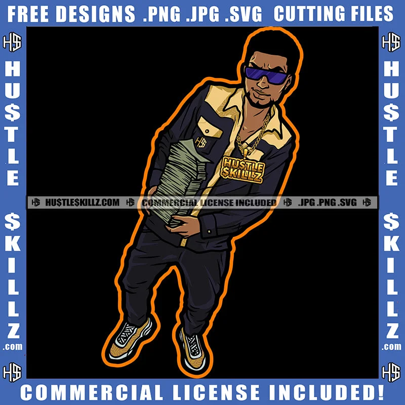 Gangster Black Man Holding Money Cash Bank Melanin Man Wearing Jeans Jacket Sunglasses Chain Hustler Grind SVG JPG PNG Vector Clipart Cricut Cutting Files Plaid Jacket Tartan Jacket Houndstooth Jacket