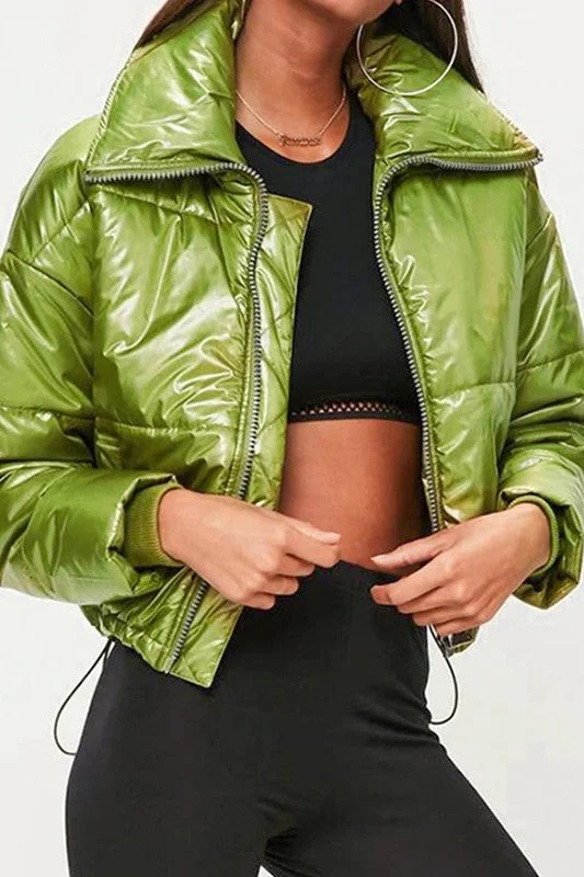 COLORFUL ZIPPER LACE UP HEM WINTER JACKET Faux Fur Jacket Real Fur Jacket Shearling Jacket