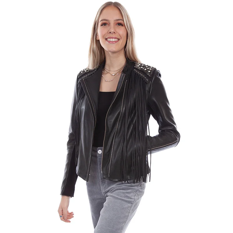 Rhinstone Studded Fringe Jacket Snapped Jacket Toggled Jacket Drawstring Jacket