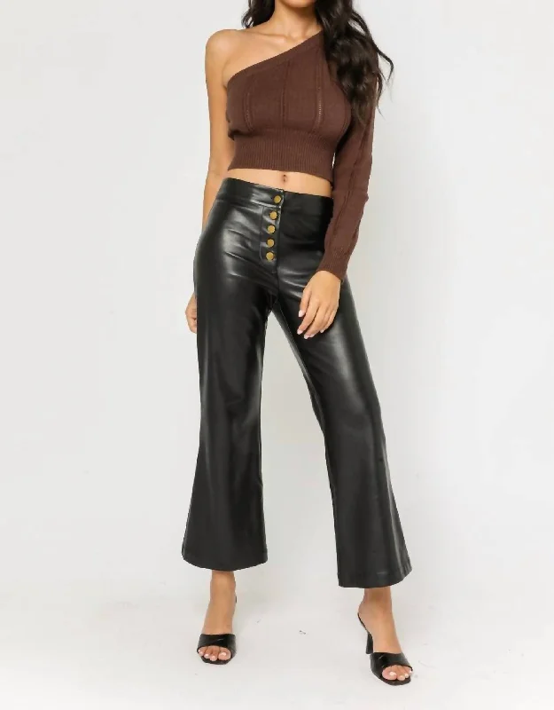 Cropped One Shoulder Sweater in Brown Spandex Blend Rayon Blend Denim Blend