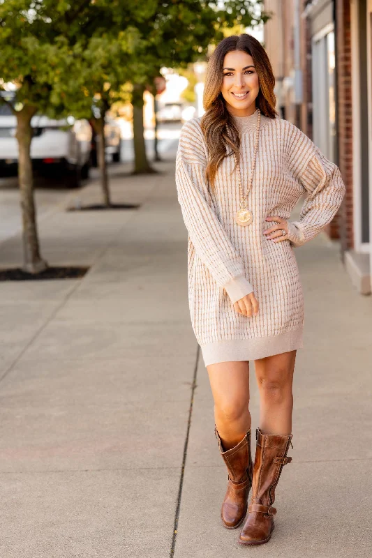 Solid Trim Cable Knit Sweater Dress Modern Contemporary Chic