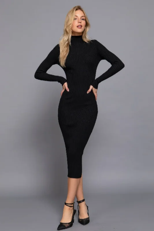 Long Sleeve High Neck Sweater Long Dress Iron Safe Non-Iron Wrinkle Free