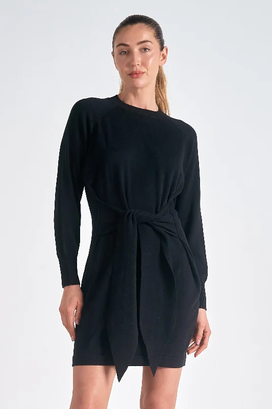 Fall Tie Sweater Dress Silk Blend Satin Velvet