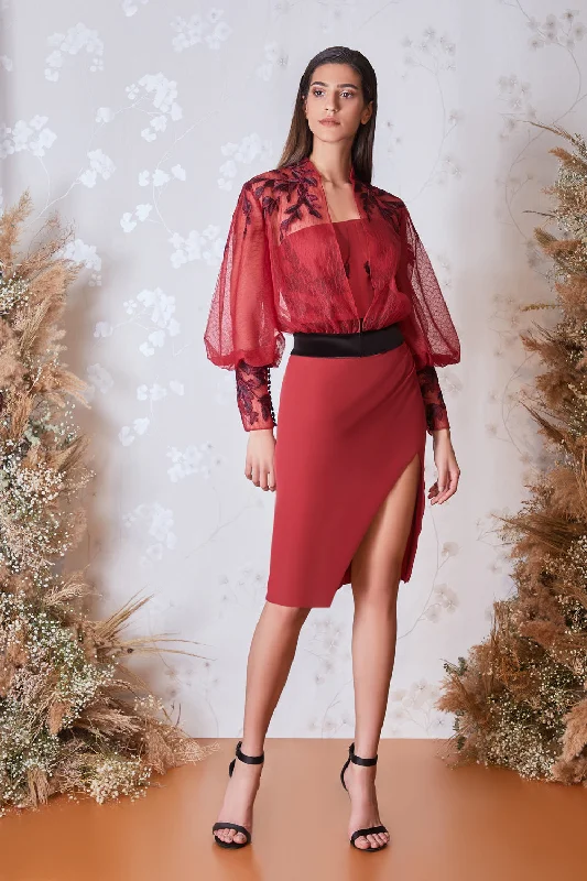 Semi transparent bolero with top and skirt wool skirt sturdy