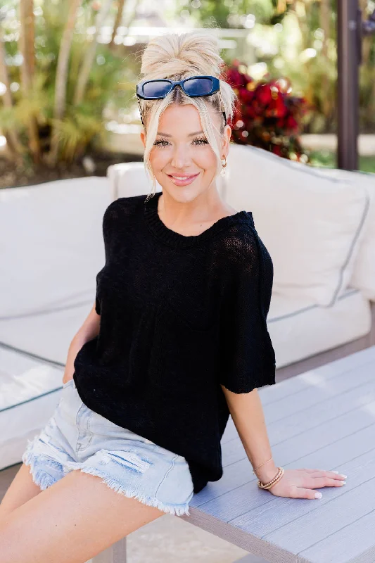 Read My Mind Black Short Sleeve Lightweight Pocketed Sweater FINAL SALE Ribbed Striped Patterned Read My Mind Black Short Sleeve Lightweight Pocketed Sweater FINAL SALE Ribbed Striped Patterned