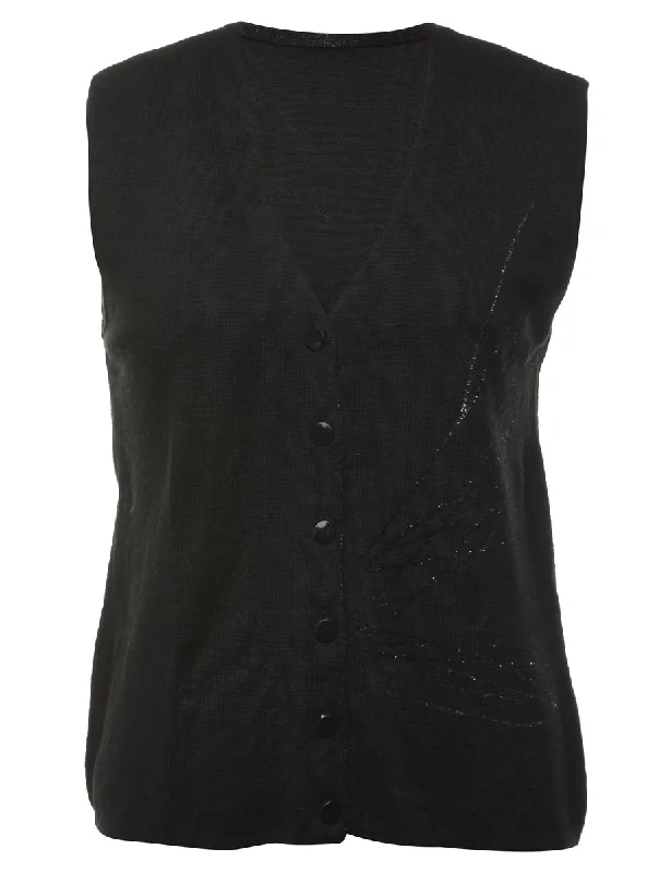 Button Front Sweater Vest - M Mesh Sweater Canvas Denim