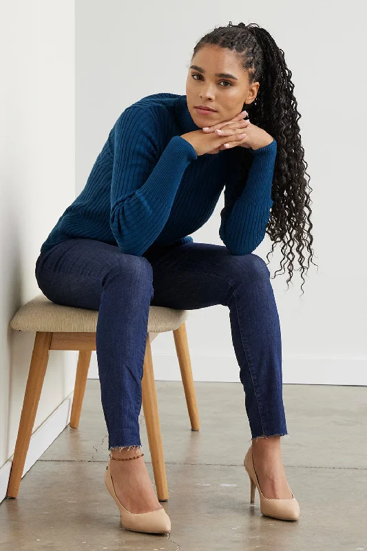 Women's Organic Cotton Ribbed Turtleneck Sweater Tailored Straight A-Line