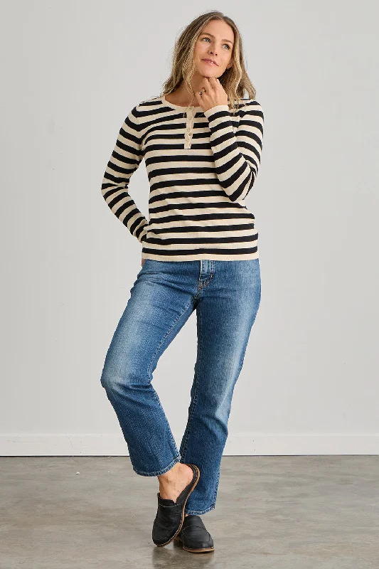 Women's Organic Cotton Stripe Henley Sweater Zippered Front Buttoned Front Snap Front Women's Organic Cotton Stripe Henley Sweater Zippered Front Buttoned Front Snap Front