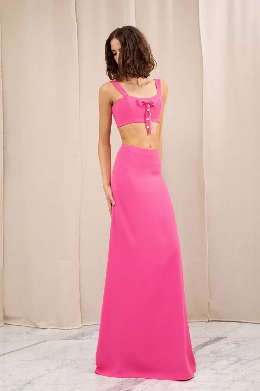 Two-piece set featuring crepe top and skirt cashmere skirt fine