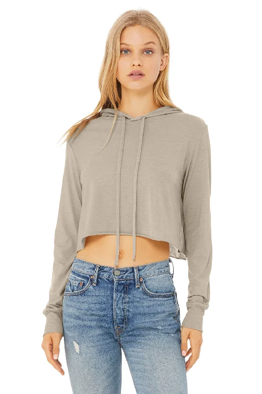 Bella + Canvas Womens Crop Long Sleeve Hooded Sweatshirt Hoodie - Tan - NEW