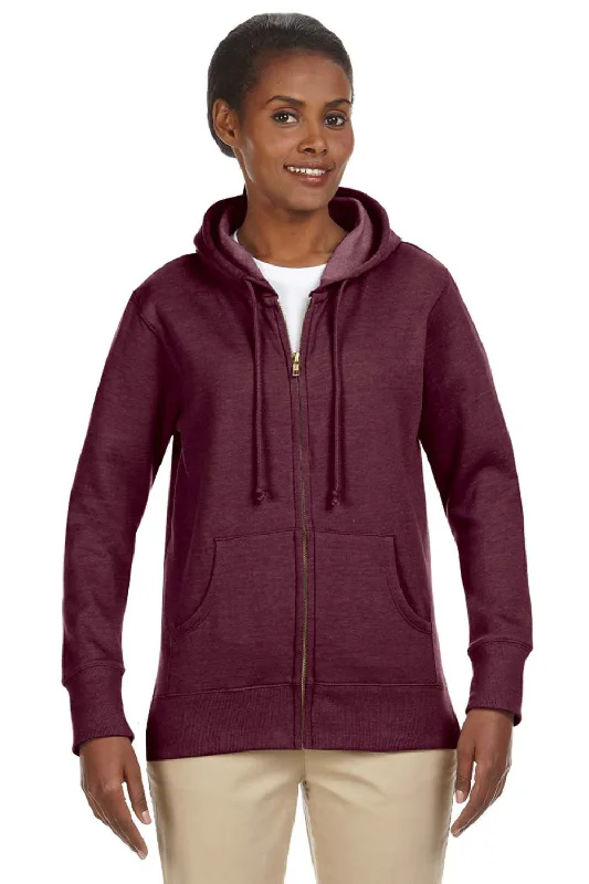 Econscious Womens Heathered Fleece Full Zip Hooded Sweatshirt Hoodie - Berry