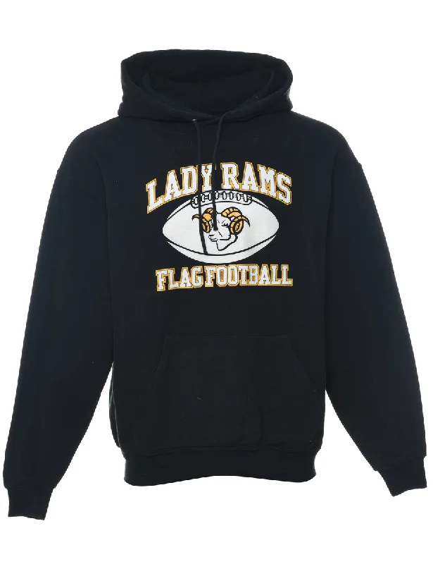 Football Lady Rams Black & Yellow Printed Hoodie - L