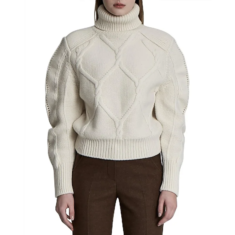 Lvir Womens Volume Cable Knit Ribbed Trim Turtleneck Sweater