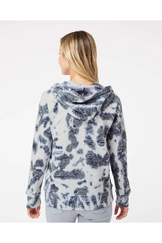 MV Sport Womens Courtney Burnout V-Notch Hooded Sweatshirt Hoodie - Navy Blue Tie Dye - NEW