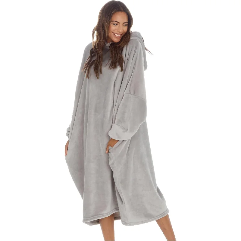 Slumber Party Fleece Oversized Womens Blanket Hoody - Grey