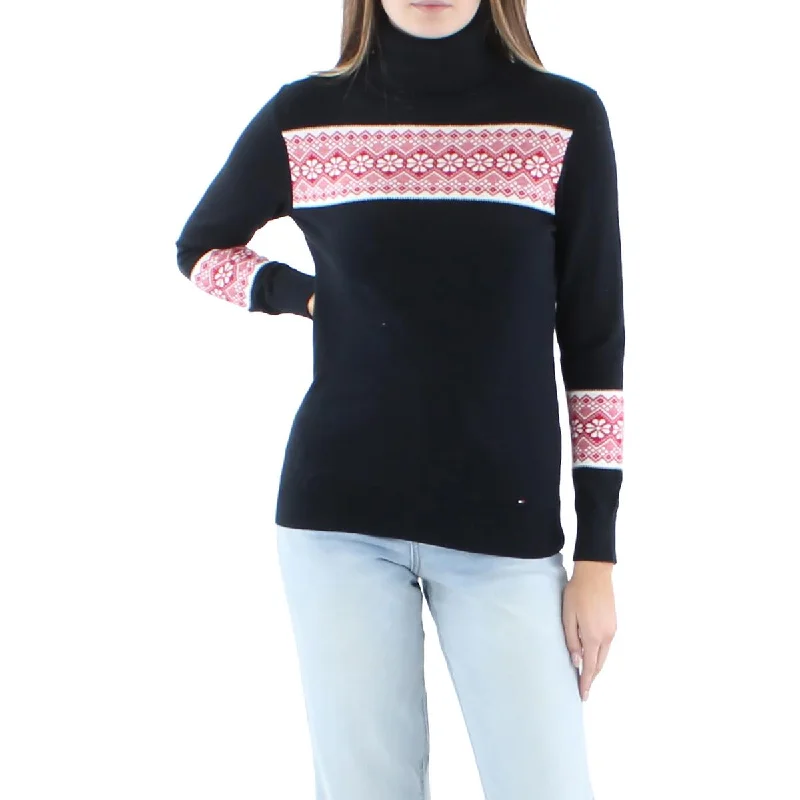 Tommy Hilfiger Womens Turtle Neck Ribbed Trim Pullover Sweater